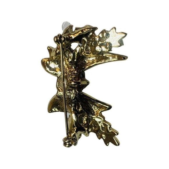Vintage Gold Tone Christmas Bow Holiday Pendant Brooch Pin.  2in - Picture 5 of 6